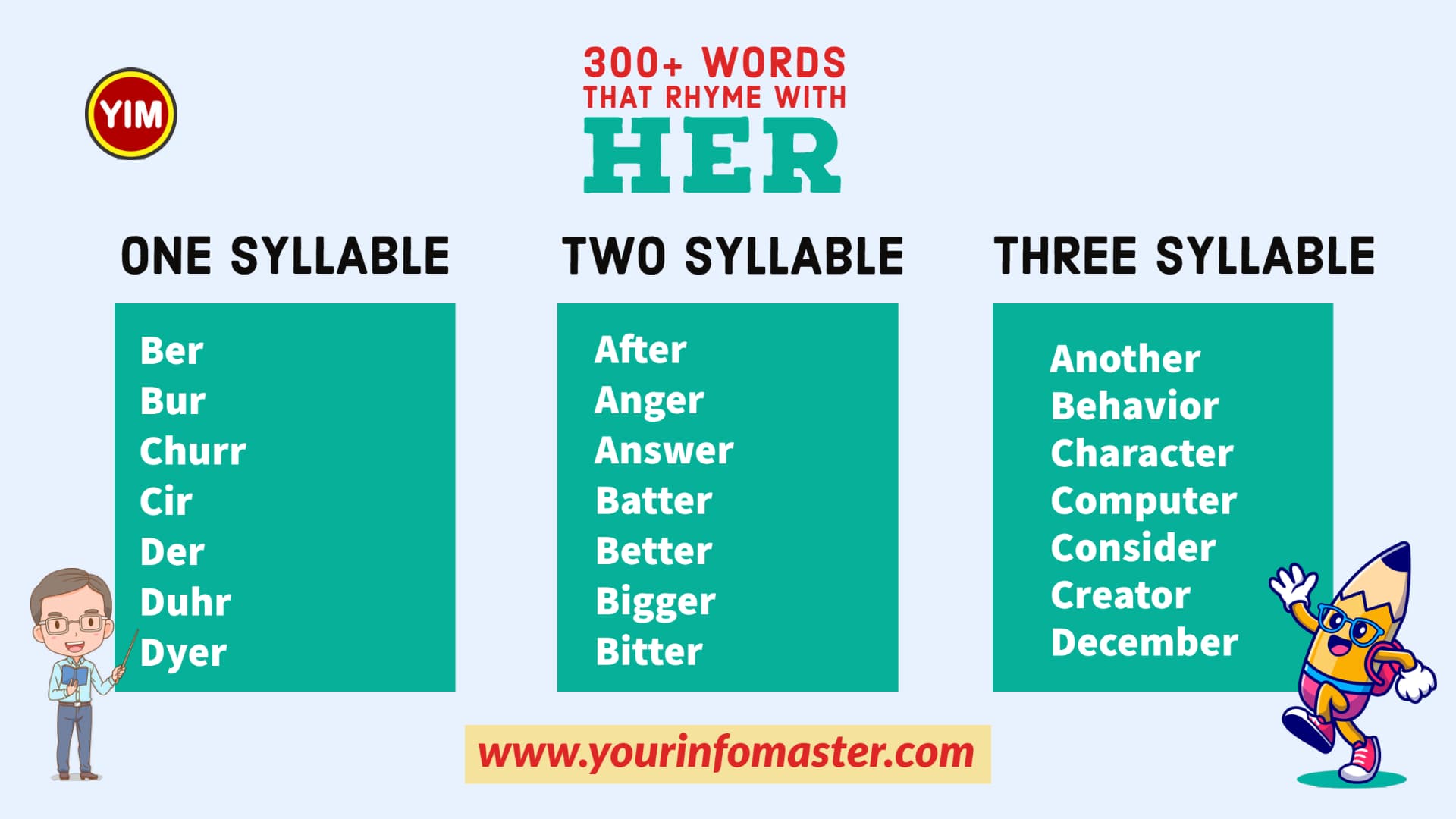 100 rhyming words, 1000 rhyming words, 200+ Interesting Words, 200+ Useful Words, 300 rhyming words list, 50 rhyming words list, 500 rhyming words, all words that rhyme with Her, are rhyming words, Her rhyme, Her rhyme examples, Her Rhyming words, how to teach rhyming words, Interesting Words that Rhyme in English, Printable Infographics, Printable Worksheets, rhymes English words, rhymes with Her infographics, rhyming pairs, Rhyming Words, rhyming words for Her, Rhyming Words for Kids, Rhyming Words List, what are rhyming words, what rhymes with Her, words rhyming with Her, Words that Rhyme, Words That Rhyme with Her