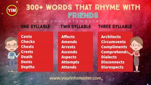 100 rhyming words, 1000 rhyming words, 200+ Interesting Words, 200+ Useful Words, 300 rhyming words list, 50 rhyming words list, 500 rhyming words, all words that rhyme with Friends, Another word for Friends, Friends rhyme, Friends rhyme examples, Friends Rhyming words, how to teach rhyming words, Interesting Words that Rhyme in English, Printable Infographics, Printable Worksheets, rhymes English words, rhymes with Friends infographics, rhyming pairs, Rhyming Words, rhyming words for Friends, Rhyming Words for Kids, Rhyming Words List, Things that rhyme with Friends, what are rhyming words, what rhymes with Friends, words rhyming with Friends, Words that Rhyme, Words That Rhyme with Friends