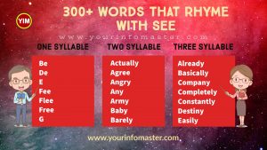 100 rhyming words, 1000 rhyming words, 200+ Interesting Words, 200+ Useful Words, 300 rhyming words list, 50 rhyming words list, 500 rhyming words, all words that rhyme with See, Another word for See, are rhyming words, how to teach rhyming words, Interesting Words that Rhyme in English, Printable Infographics, Printable Worksheets, rhymes English words, rhymes with See infographics, rhyming pairs, Rhyming Words, Rhyming Words for Kids, rhyming words for See, Rhyming Words List, See rhyme, See rhyme examples, See Rhyming words, Things that rhyme with See, what are rhyming words, what rhymes with See, words rhyming with See, Words that Rhyme, Words That Rhyme with See