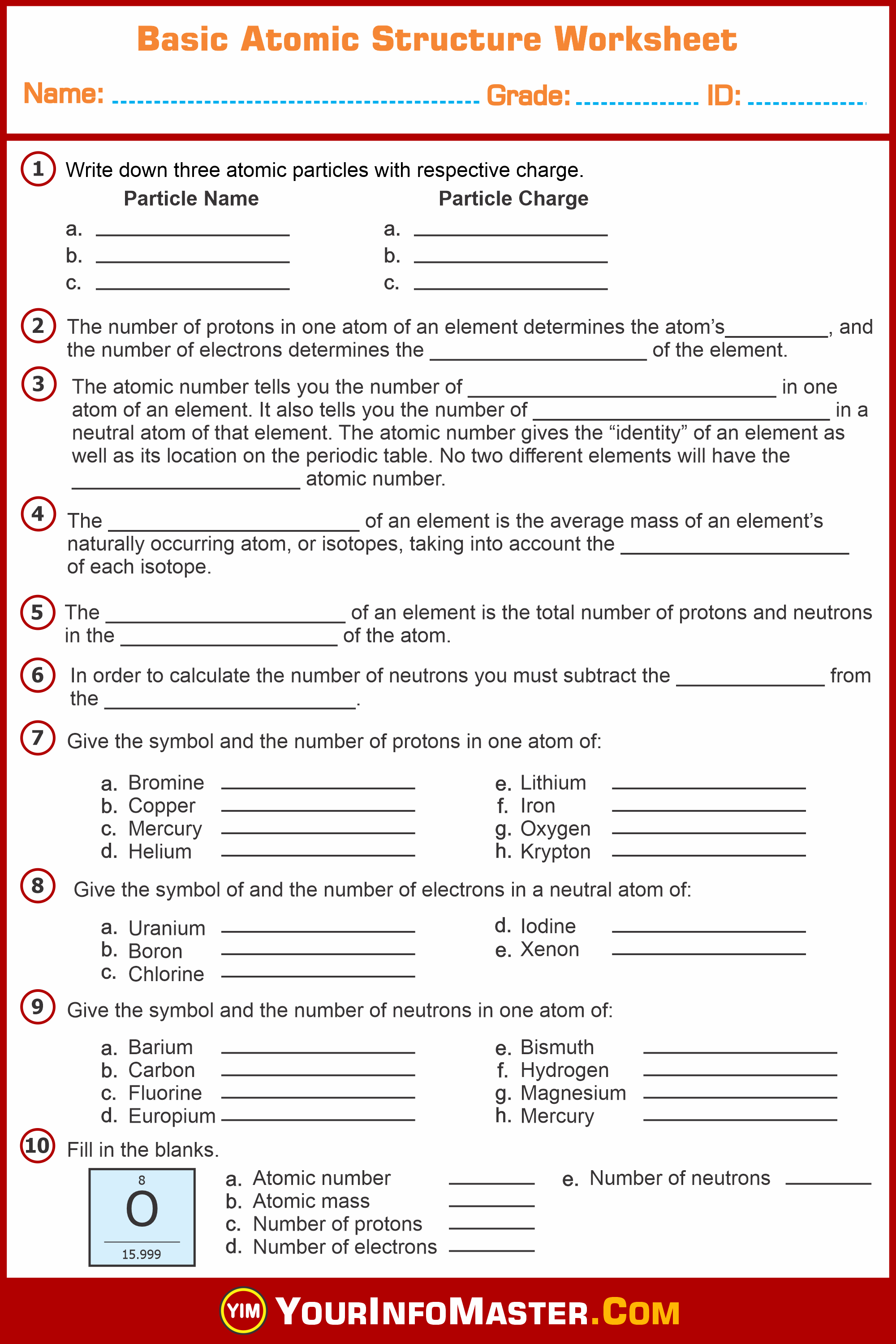 Basic Atomic Structure Worksheet - Your Info Master Inside Basic Atomic Structure Worksheet