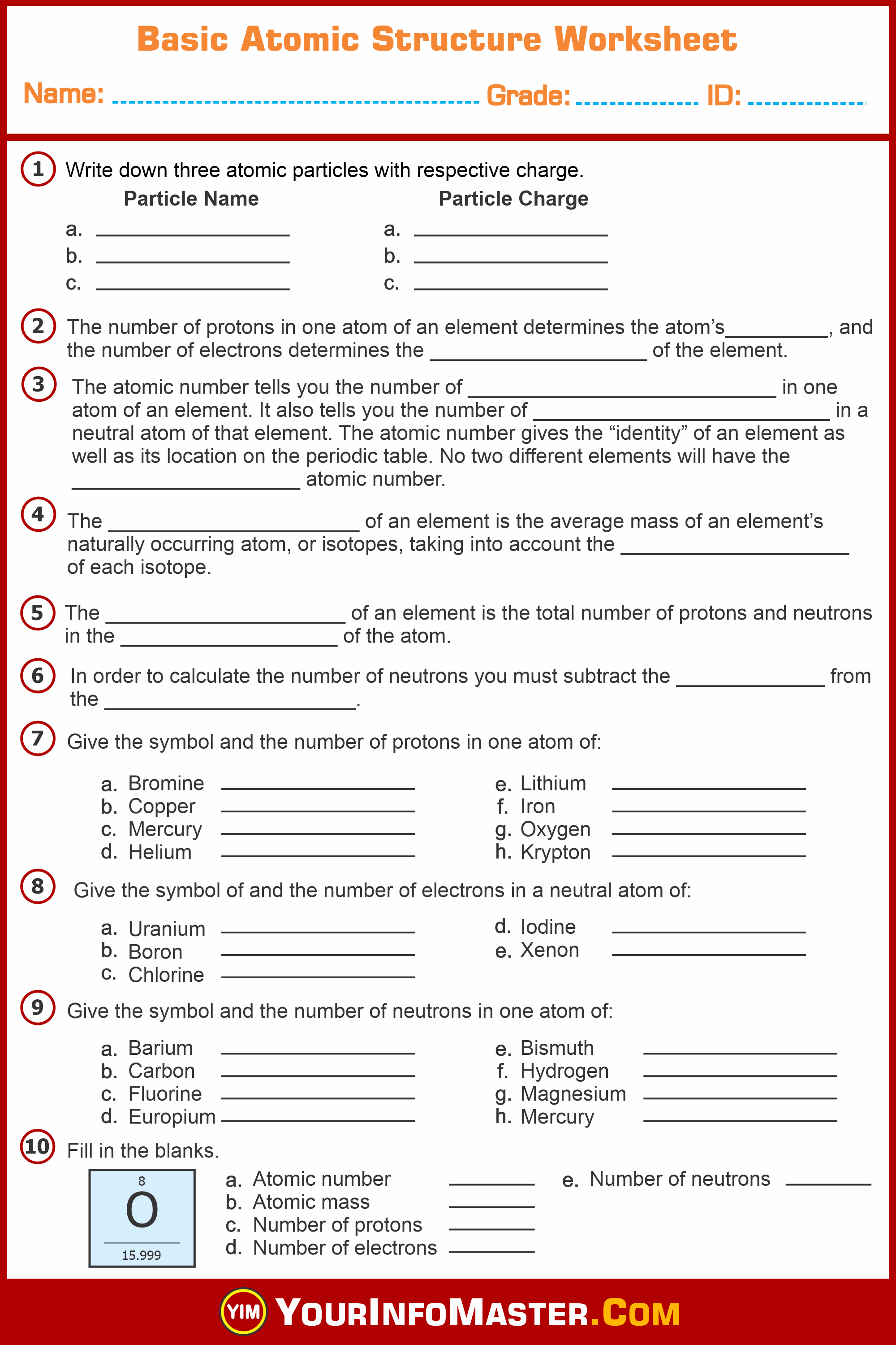 Basic Atomic Structure Worksheet, Basic Atomic Structure Worksheet Answer Key, Chemistry Worksheets, Free Worksheets pdf, Worksheet, Worksheets With Answer Key