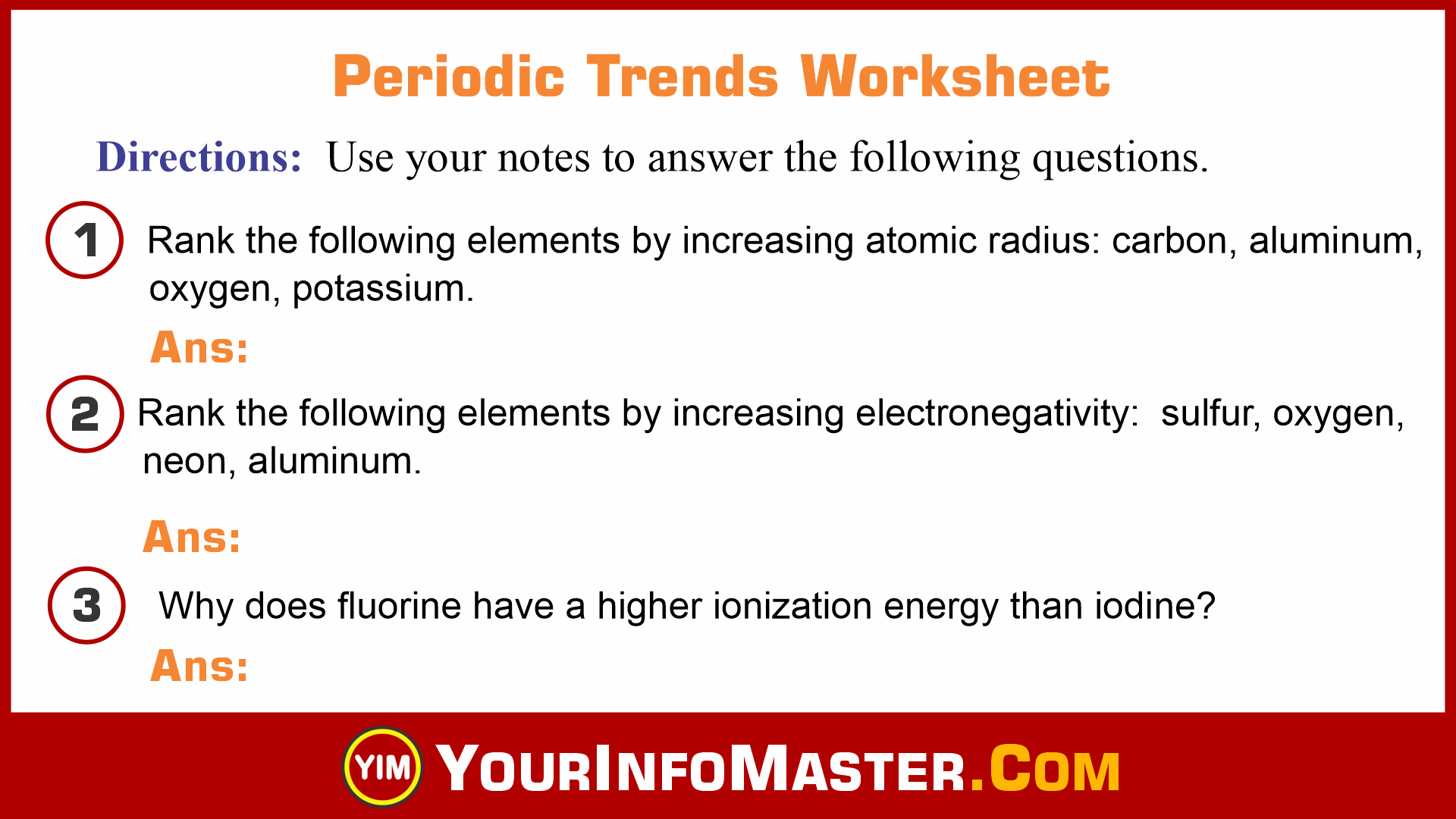 Periodic Trends Worksheet With Answers - Your Info Master With Regard To Worksheet Periodic Trends Answers