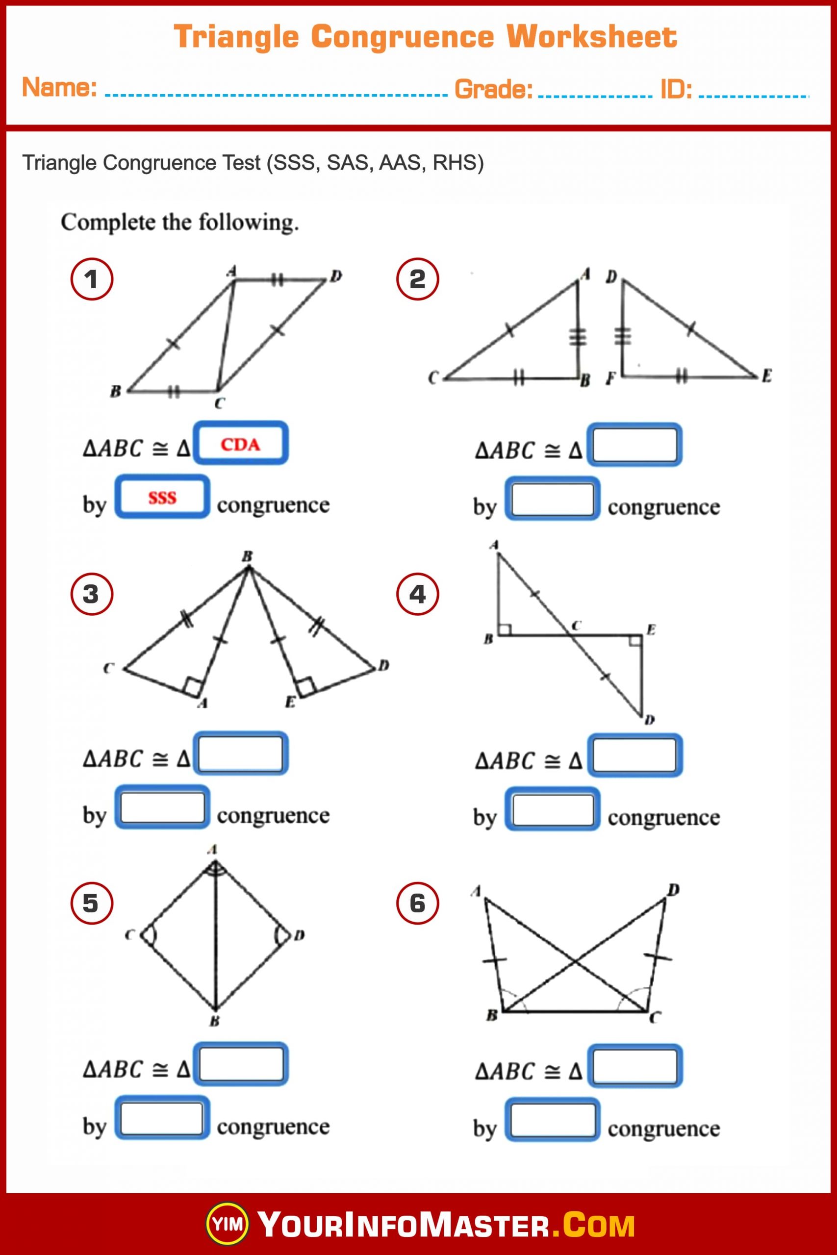 Triangle Congruence Worksheet - Your Info Master In Geometry Worksheet Congruent Triangles Answers