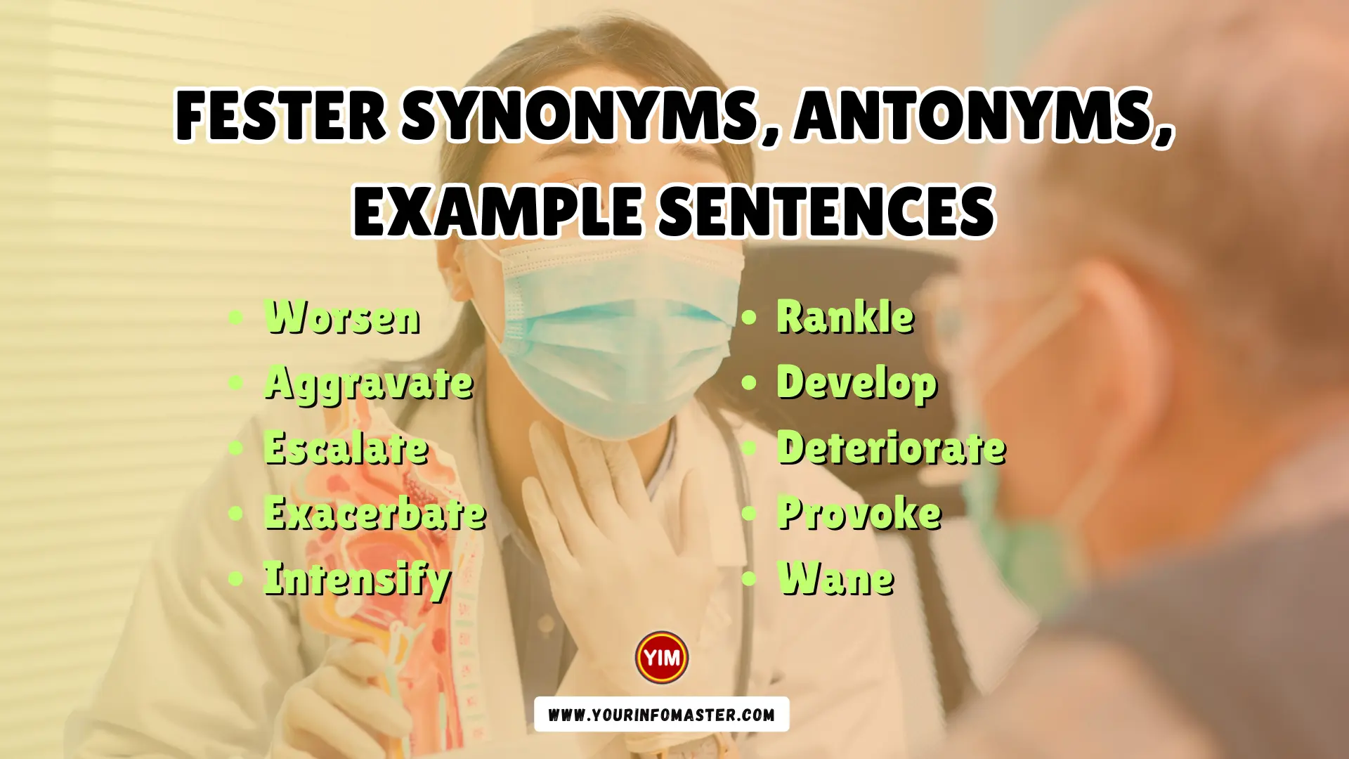 Fester Synonyms, Antonyms, Example Sentences