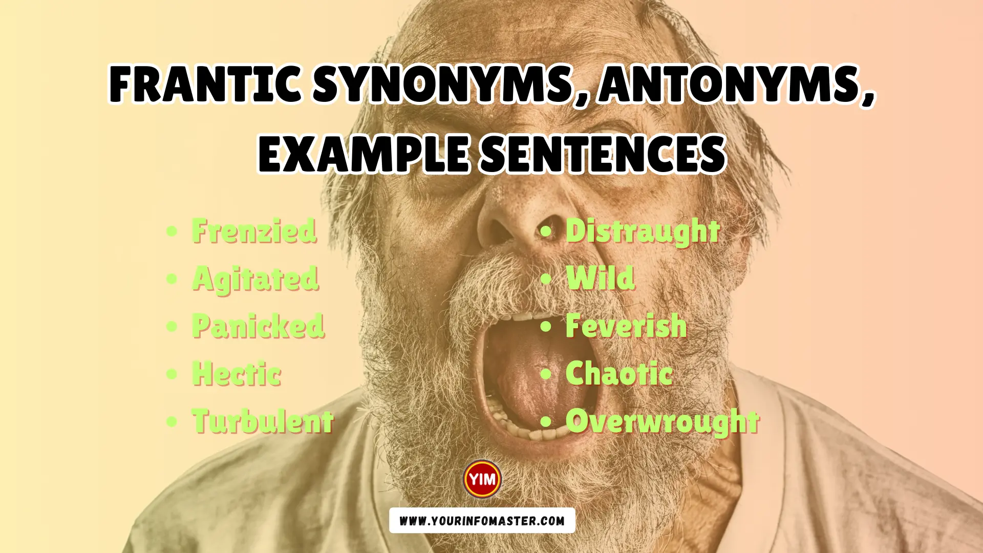 Frantic Synonyms, Antonyms, Example Sentences